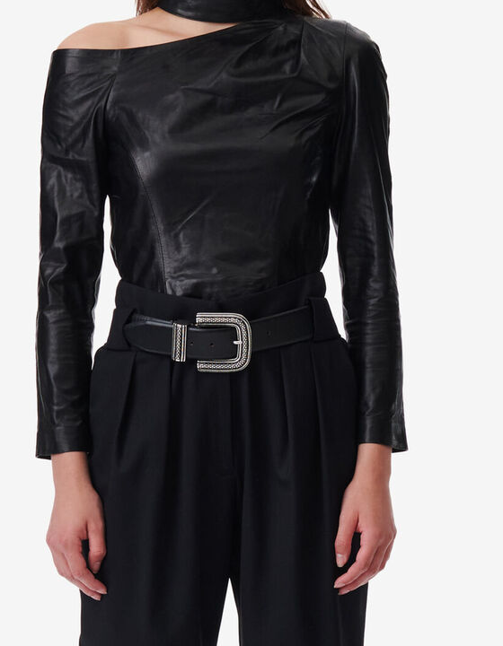 NENSI ASYMMETRIC LEATHER TOP